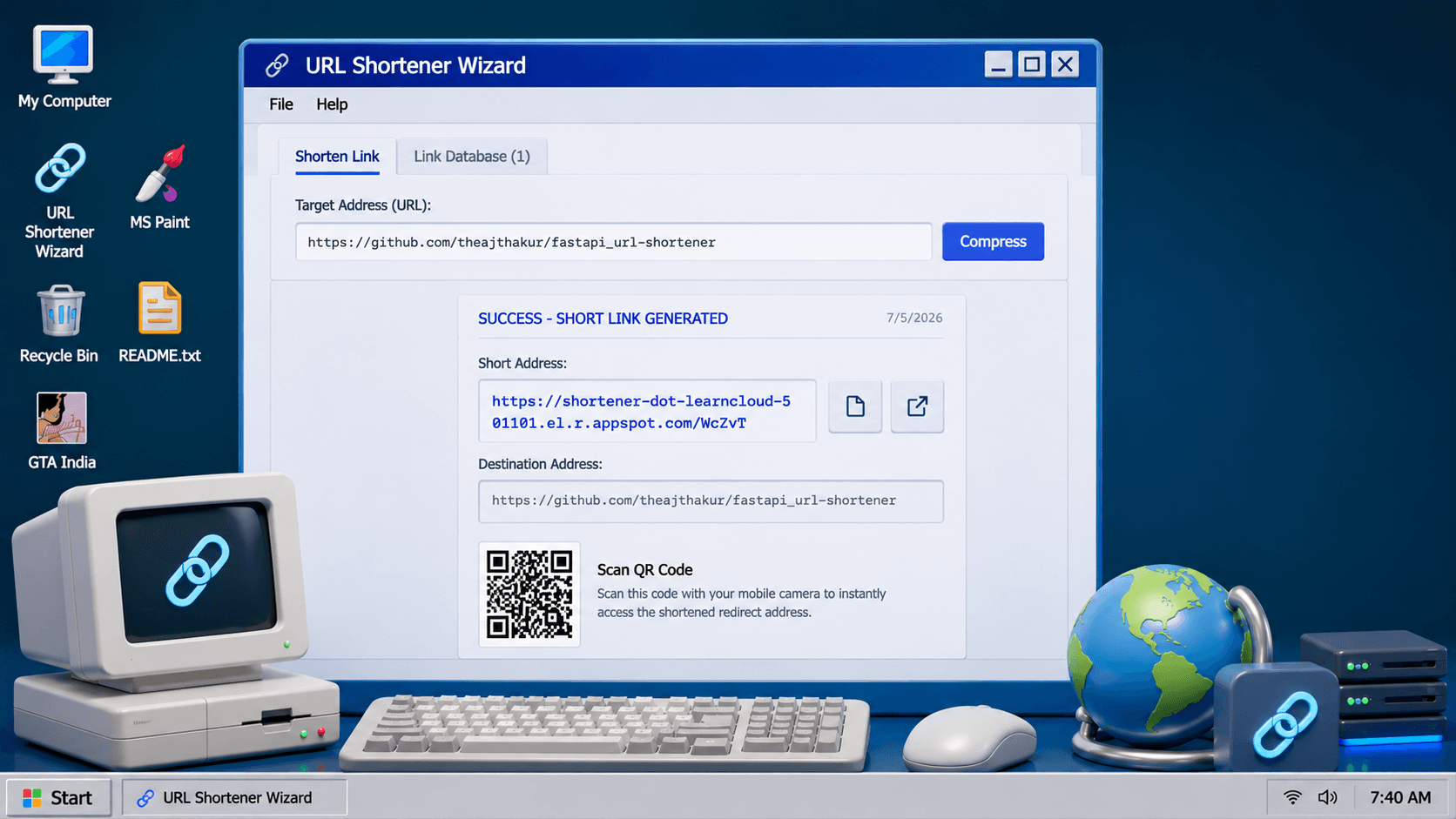 URL Shortener - URL Shortener & Windows XP Parody - Full Stack Web Application by Vijay Thakur